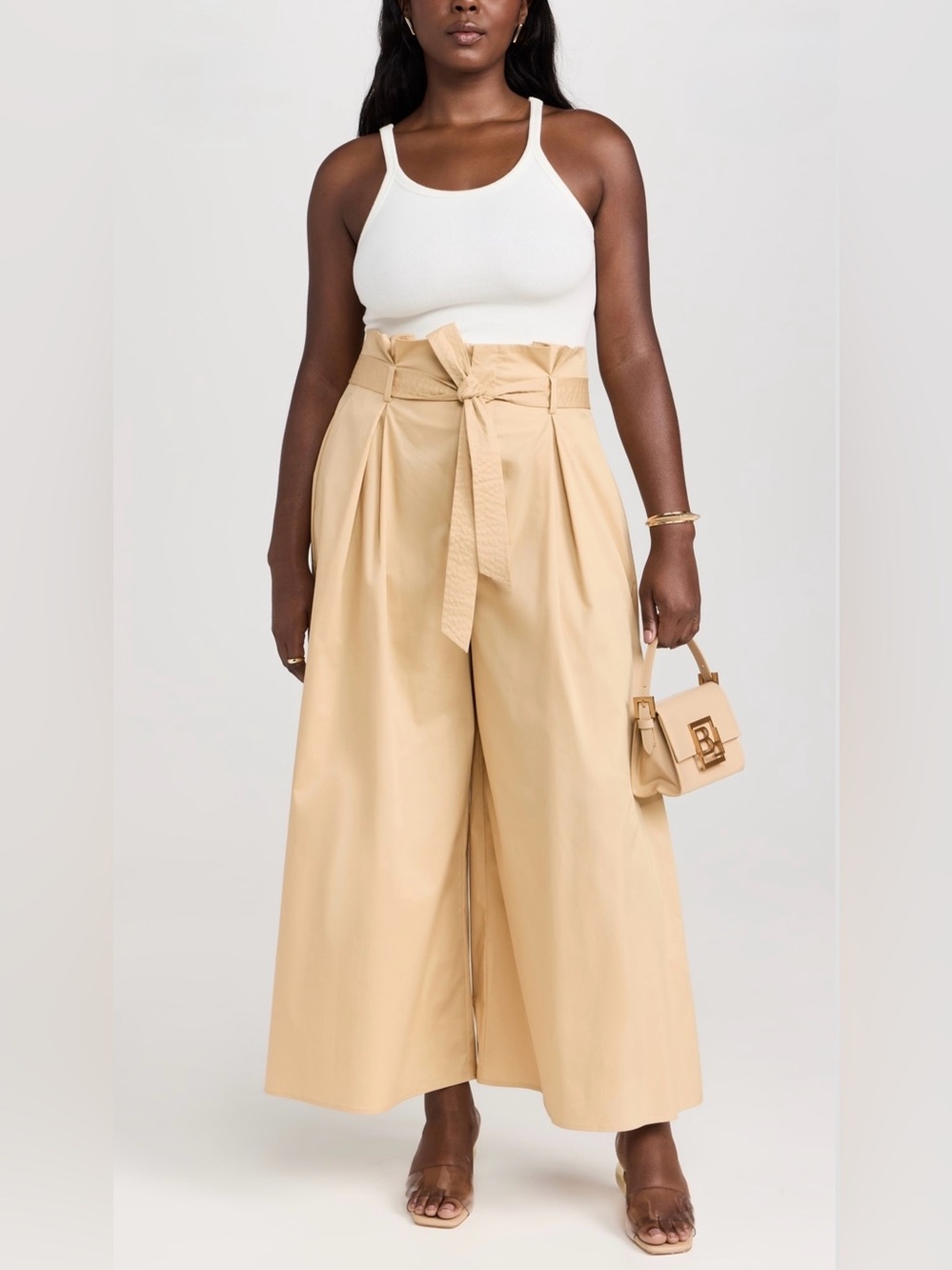 NEW L'AGENCE Lowen Paperbag Crop Pants - Croissant Tan (12)